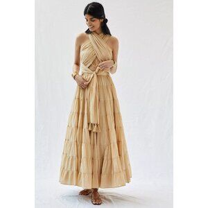 NWT Anthropologie Erika Pena Selma in Sand Convertible Belted Maxi Dress M/L